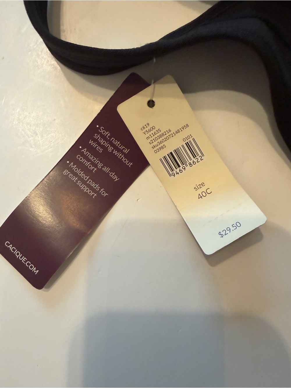 Cacique Black Wireless Padless Comfort Bra 40C NWT - Picture 4 of 4